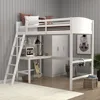 Contemporary Wood Arch Twin Size Loft Bed with Desk, White 1