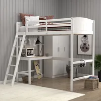Contemporary Wood Arch Twin Size Loft Bed with Desk, White 1