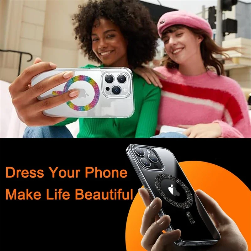 Sparkling Magnetic Ring Stickers: Wireless Charger & Phone Holder Enhancement Set (3-Pack)