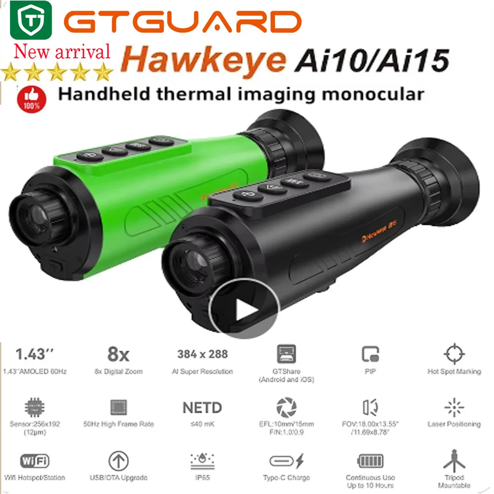 Monoculaire D'imagerie Thermique Hawkeye Ai15 - Vision Nocturne, Super-résolution IA, Portable