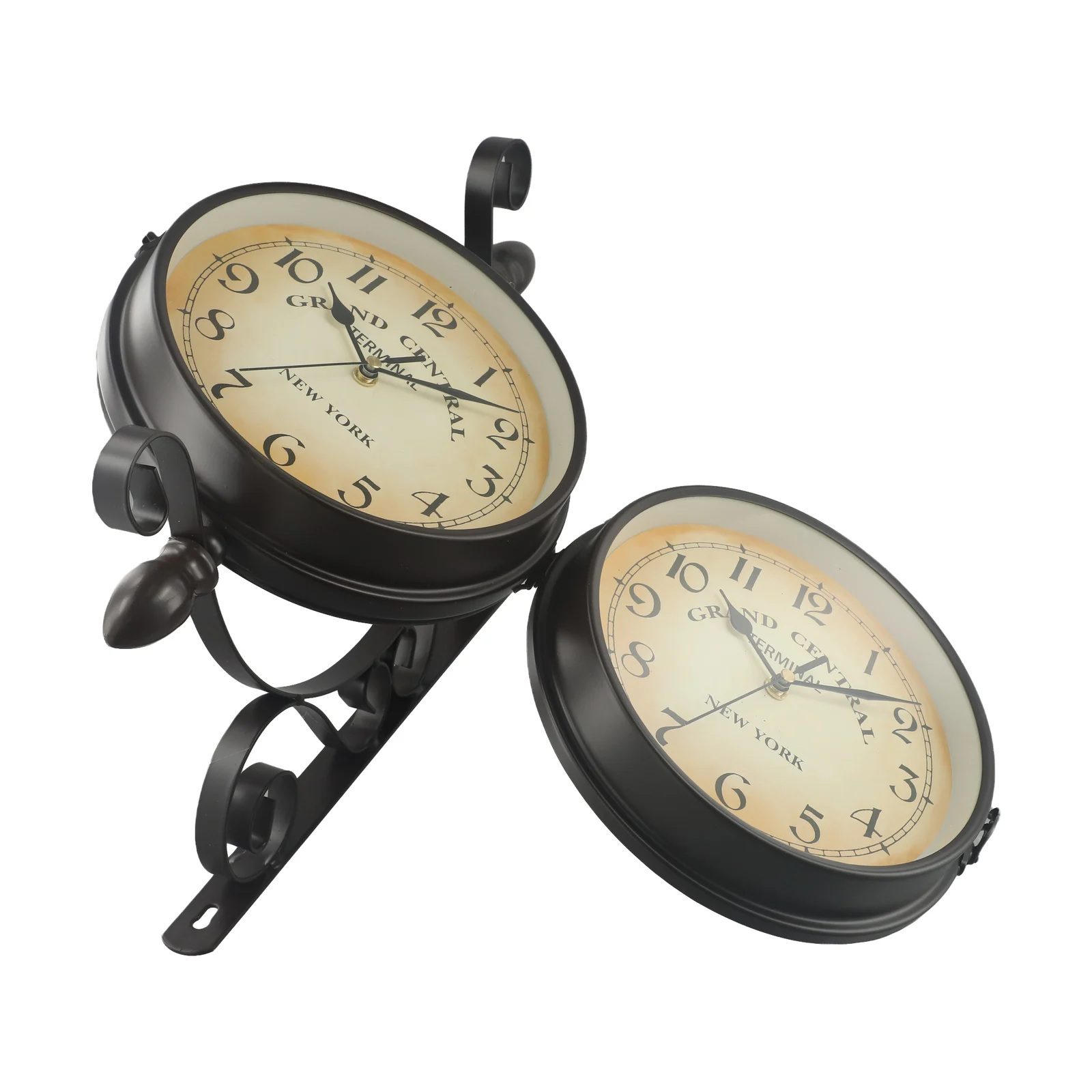 Vintage Double-Sided European Wall Clock – Wrought Iron Train Station Style 2