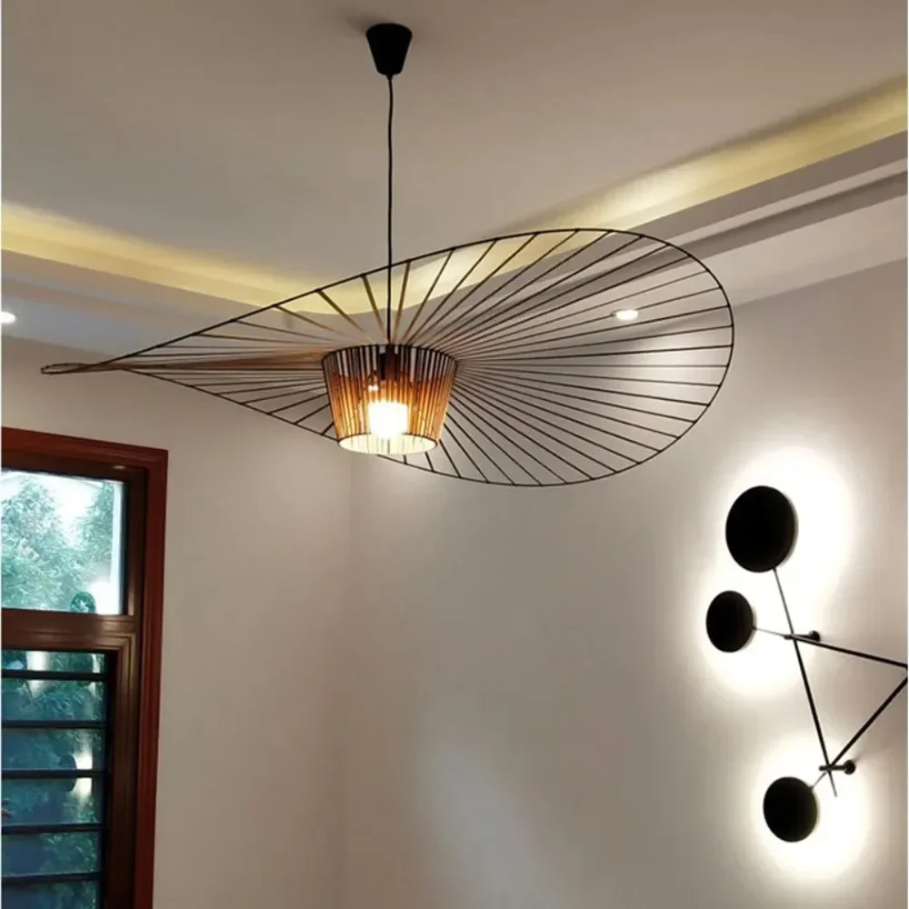 LED Chandelier Ceiling Chandelier LED Pendant Light Nordic Creative Cloth Stripe Straw Hat Chandelier Living Room Bedroom Restaurant Kitchen Designer Led Pendant Lamp Decor Light