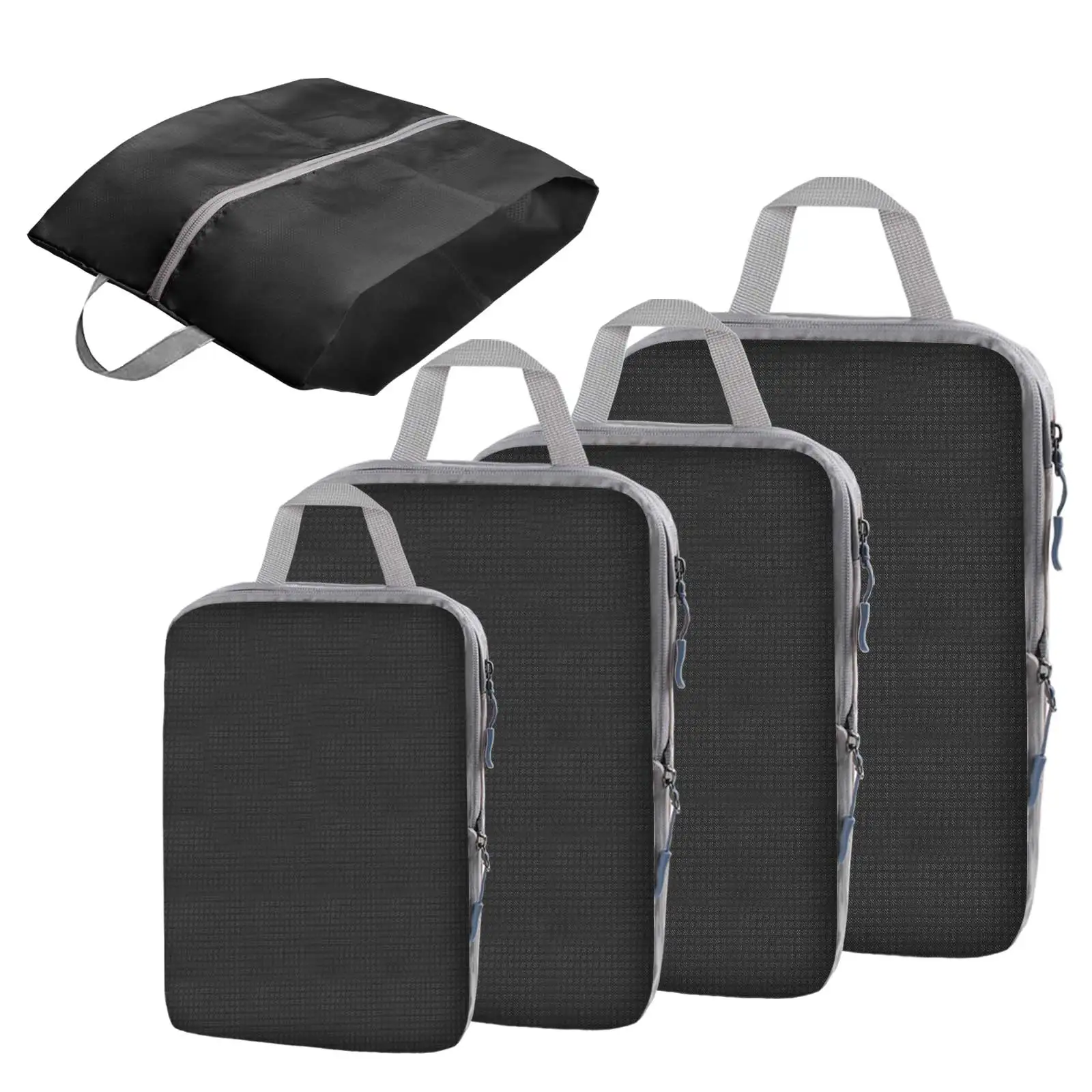 

Компрессионные кубики для чемодана-5 упаковок, расширяемые органайзеры, сумки для путешествий, предметы первой необходимости с сумкой для обуви, черные, серые