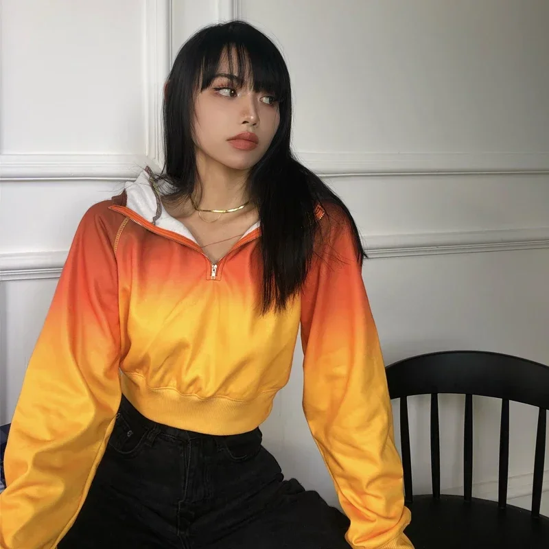 2023 Women's Fashion Hooded Tie-Dye Long Sleeve Short Sweatshirt Autumn and Winter Fashion New Streetwear Women's Suit