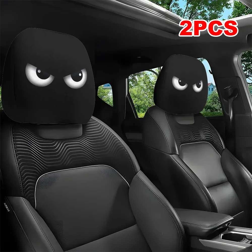 2PCS lustige schräge Augen Cartoon Print Auto Kopfstütze Abdeckung für Halloween Weihnachten Urlaub Automobil Innendekoration