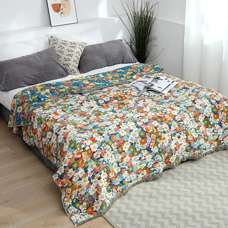 gauze towel blanket for adult summer cool duvet breathable cotton towel blanket for two people cover