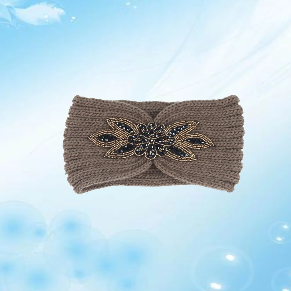 

Knitted Headband Woolen Yarn Hair Hoops Winter Warm Hair Band Flower Pattern Headdress Minimalist Headwrap Khaki