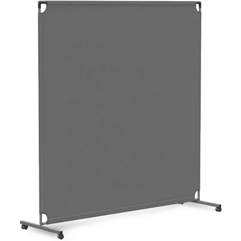 

50-inch Rolling Privacy Room Divider - Freestanding Office Wall Partition with Non See-Through Blackout Screen Gray