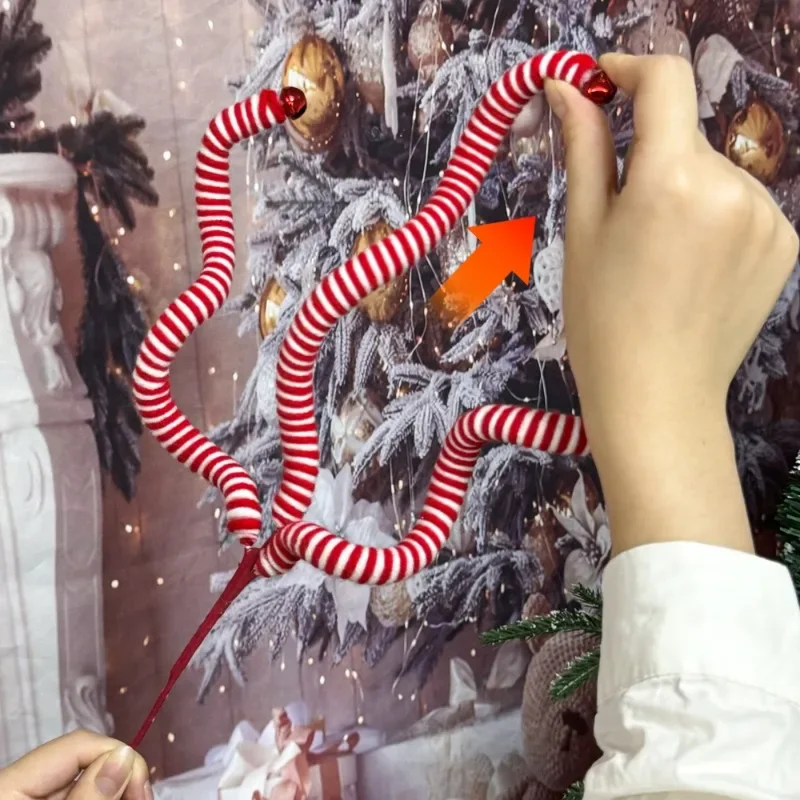 8/1x Wool Bell Candy Cane Ornaments Classic Holiday Season Tree Decor Christmas Plastic Swirl Stick Ornaments with Curly Picks