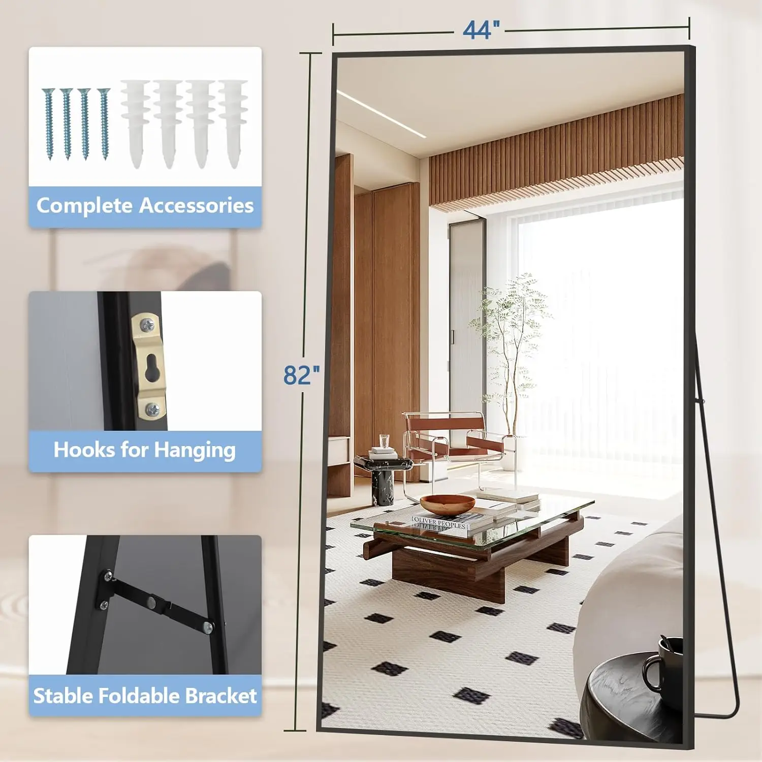 Large 82" Arched Floor Standing Mirror with Stand, Wall Mounted