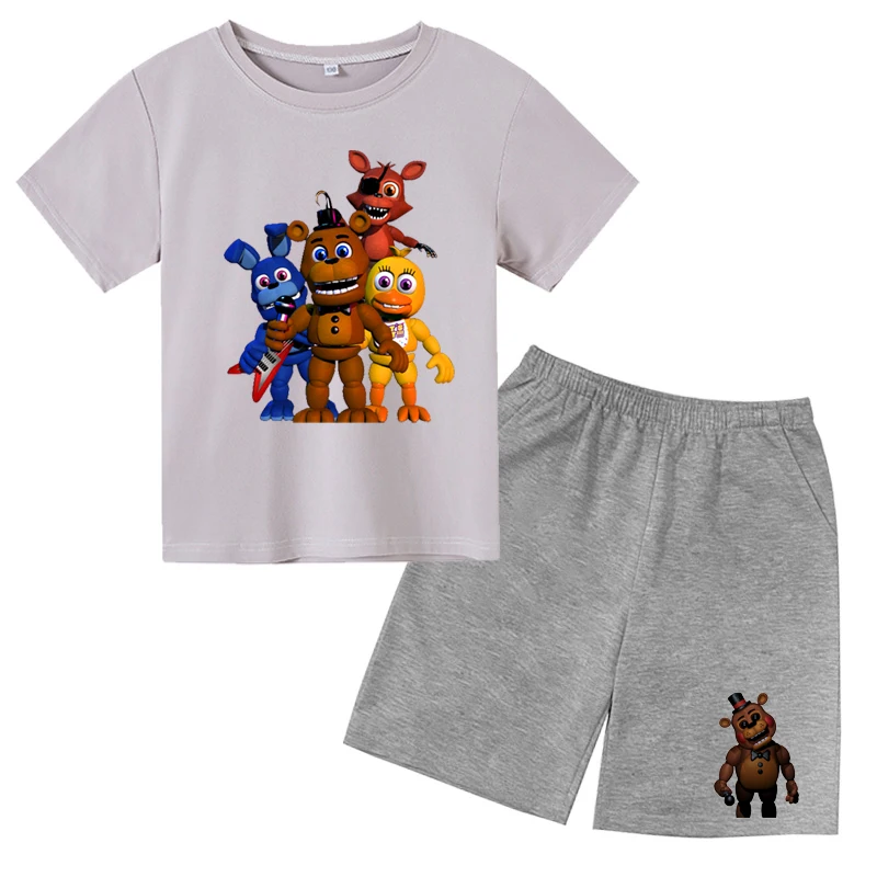 

Boys and girls top and shorts printed with anime game T-shirt set, casual breathable cotton short sleeves for children aged 3-12