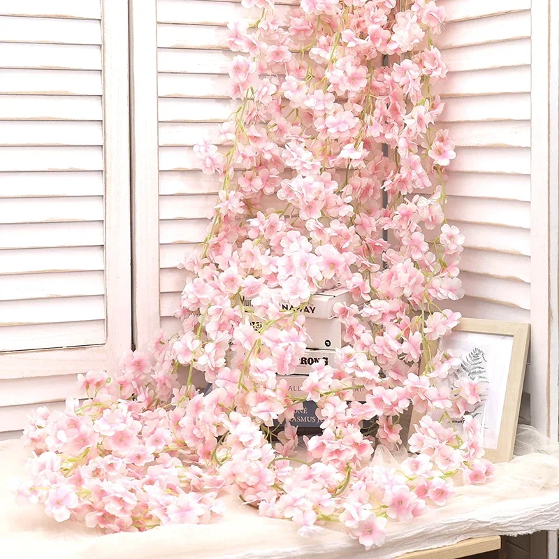 180cm Artificial Flowers Cherry Blossom Sakura Garland Wedding Arch Garden Backdrop Home Party Decoration Silk Fake Plants Vine 2