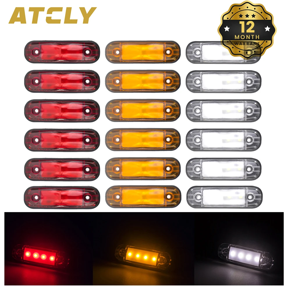 

6PCS 4 LED 12V 24V Car Side Marker Light External Warning Clearance Signal Indicator Lamp Trailer Truck Lorry Orange White Red