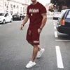 Plus Size Men's Casual Graphic 2Pcs Outfits Fashion Letter Print Short-Sleeve T-Shirt Shorts Set for Summer Men's T-Shirt Set 6