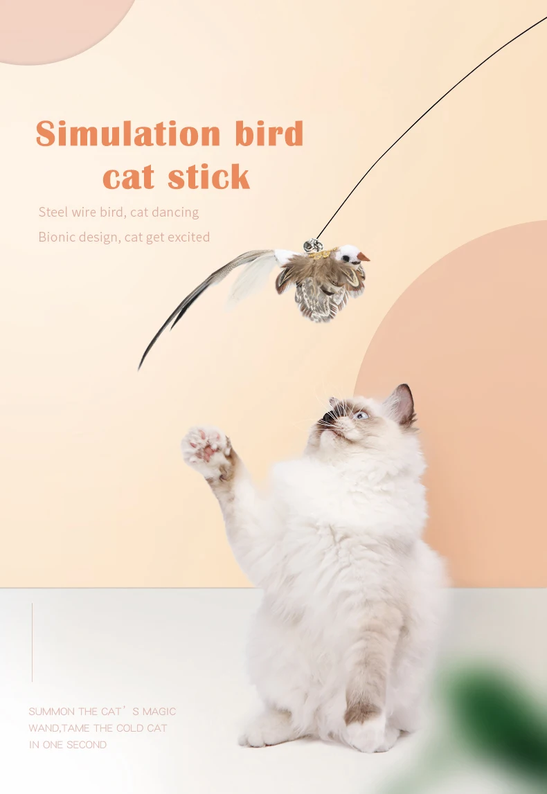 Simulation Bird interactive Cat Toy with Suction Cup Funny Feather Bird Cat  Stick Toy Kitten Play Chase Wand Toy Cat Supplies