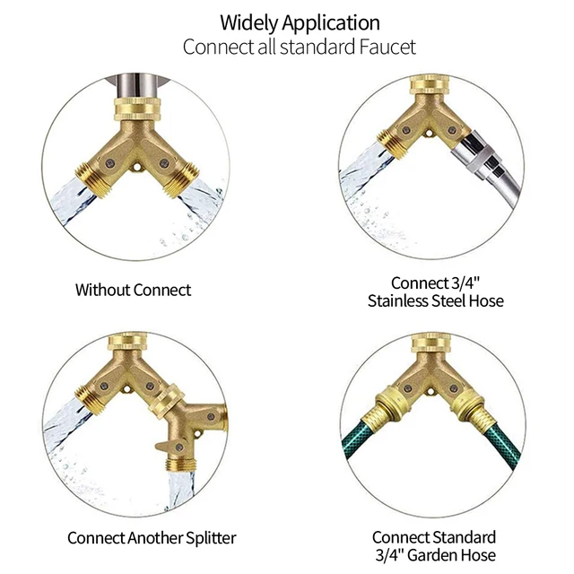 Tömlőcső Cső Osztó 3/4 Hüvelykes Sárgaréz Kert Kettős Áthaladó Gömbszelep -Osztó Csap Csatlakozók Öntözéséhez - Image 3