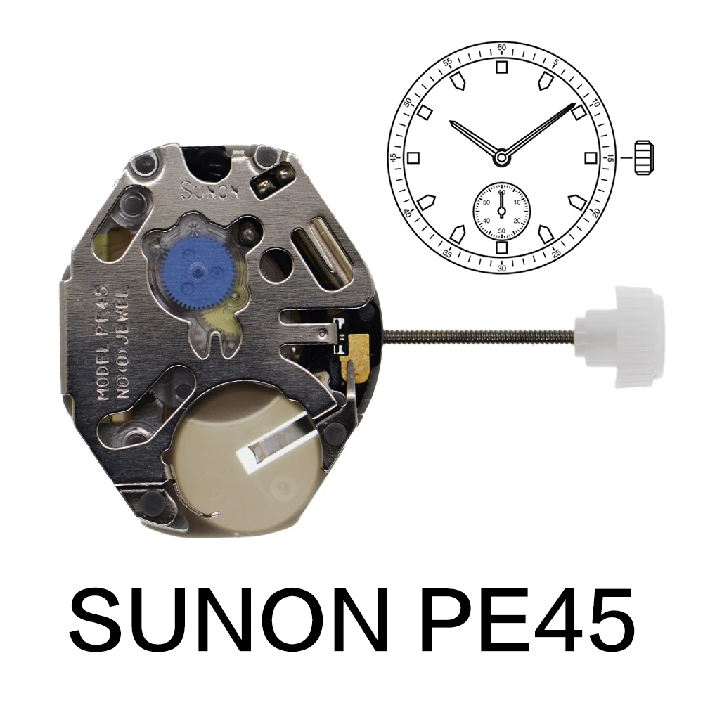 

PE45 Quartz Movement China Sunon 2 Hands Small Second Watch Repair Accessories Chinese A Cheap Alternative To 1L45 Movement