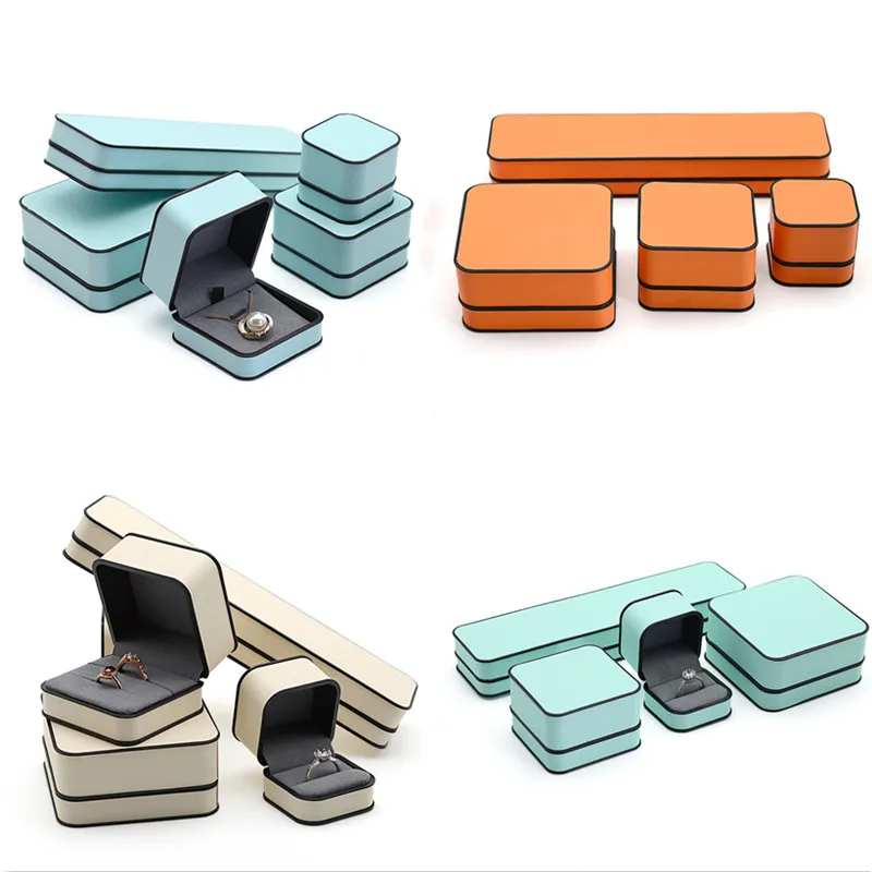 1 Pcs 고급 5x5x4.7cm/6.8x6.8x4.5cm 오렌지/베이지 옐로우/블루/페퍼민트 그린 링 목걸이/팔찌 웨딩 보석 상자
