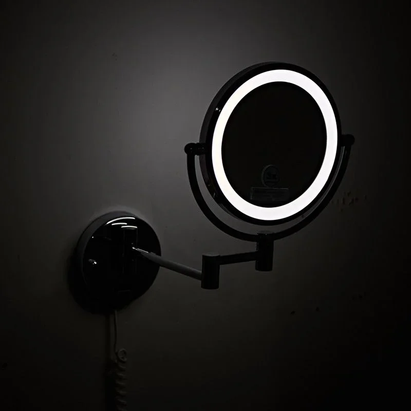 bathroom Makeup Mirrors Black/Brushed Gold Brass Wall Extending Folding Double Side LED Light Mirror Magnification Bath Mirror 2