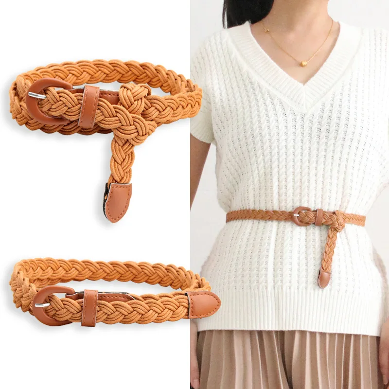 New Retro Women Wax Rope Braided Thin Waist Belt Casual Style Fashion Accessories Belt Full Matching Dress Shirt Decorative Belt