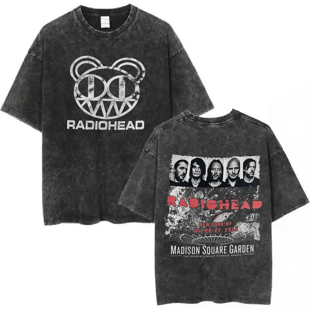 Radiohead Rock Band OK Computer Vintage Washed T-shirt Men Women Fashion Hip Hop T Shirts 100% Cotton Casual T-shirts Streetwear 2