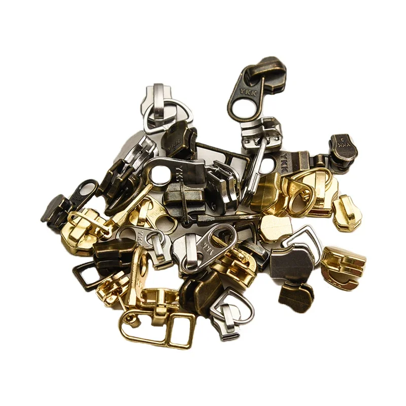 

50pcs/Lot 3# 5# Auto Lock Ykk Metal Zipper Slider Puller Vintage Gold Silver Jacket Repair Tailor Sewing Accessory