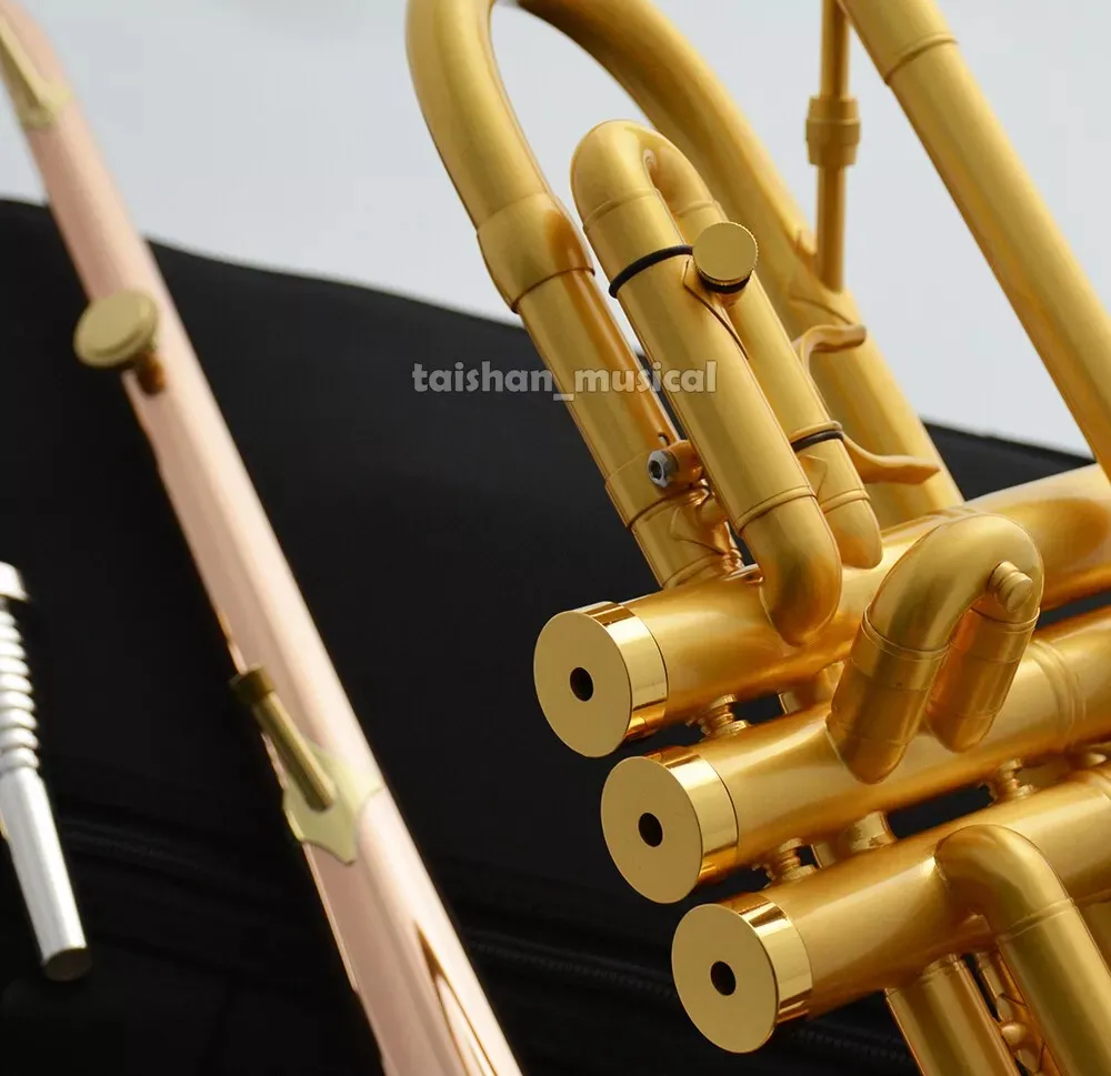 Brushed 24K Gold Trumpet Detachable 2 Bell Double trumpets Case