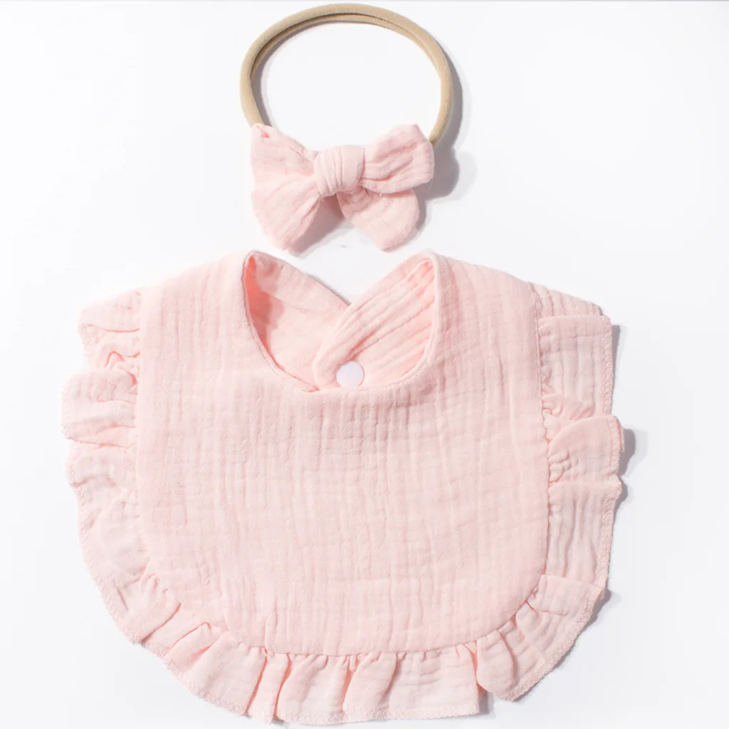 Cotton Baby Headband and Drool Towel Set with Soft Bow in Pastel Colors