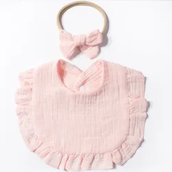 Cotton Baby Headband and Drool Towel Set with Soft Bow in Pastel Colors (5)