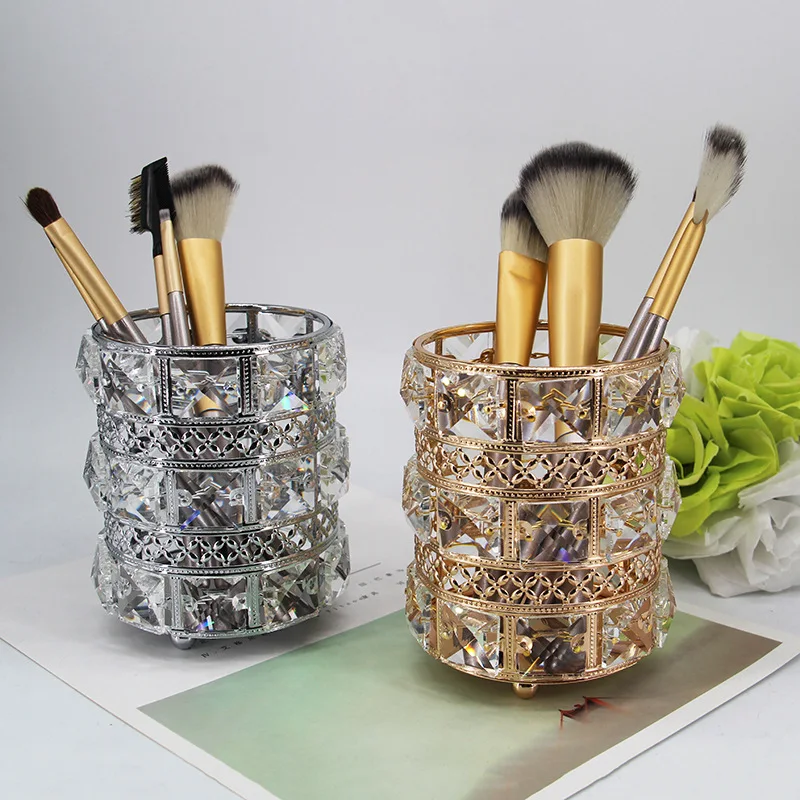 Cosmetic Brush Storage Box Living Room Bedroom Desk Light Luxury Ornaments Makeup Brush Eyebrow Pencil Crystal Glass Pen Holder 3