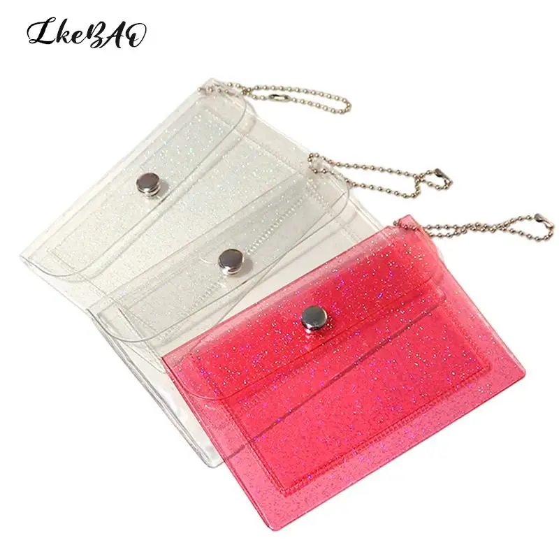 

1PCS Transparent PVC Business Card Purse Coin Purse With Keyring For Girls Cute Small Wallet ID Card Holder