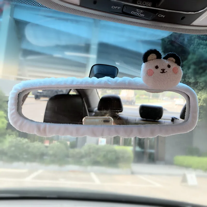 Adorable elf Car Rearview Mirror Cover Cute Creative Korean Character Mirror Cartoon Reversing Decoration Female
