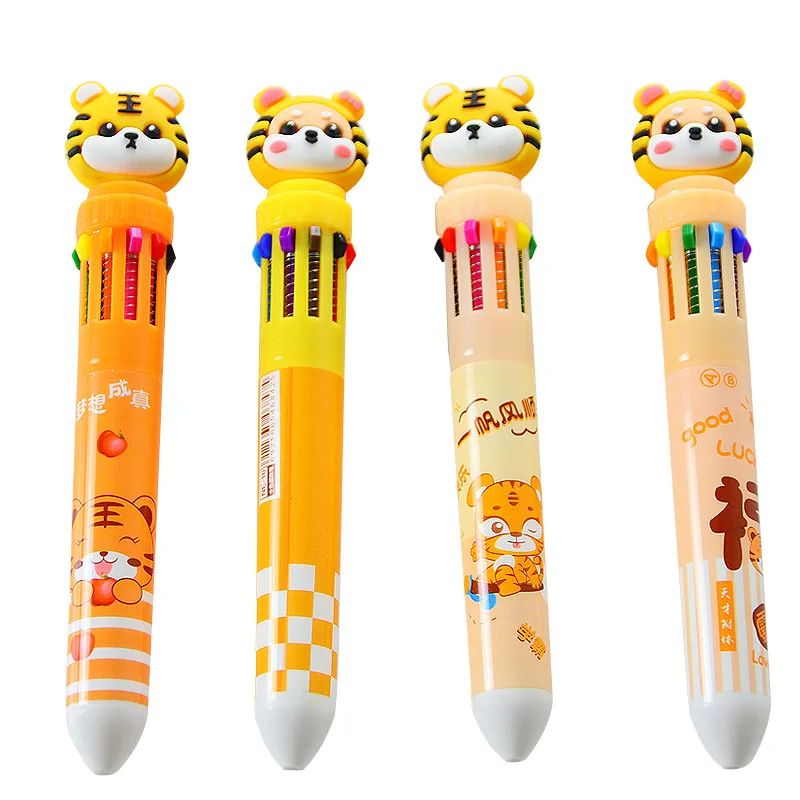 

1pcs Creative Tiger 10 Colors Ballpoint Pens For Kids Cute Cartoon Multicolor Writing Pen Fashion Office School Stationery