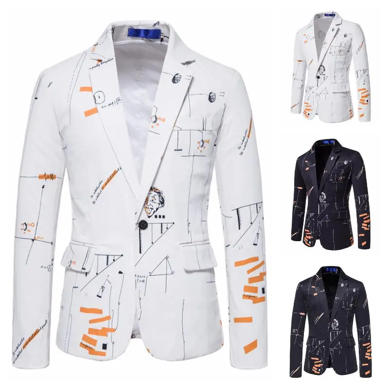 

Autumn European And American Men's New Single Breasted Personalized Fashion Einstein Printed Casual Suit Jacket