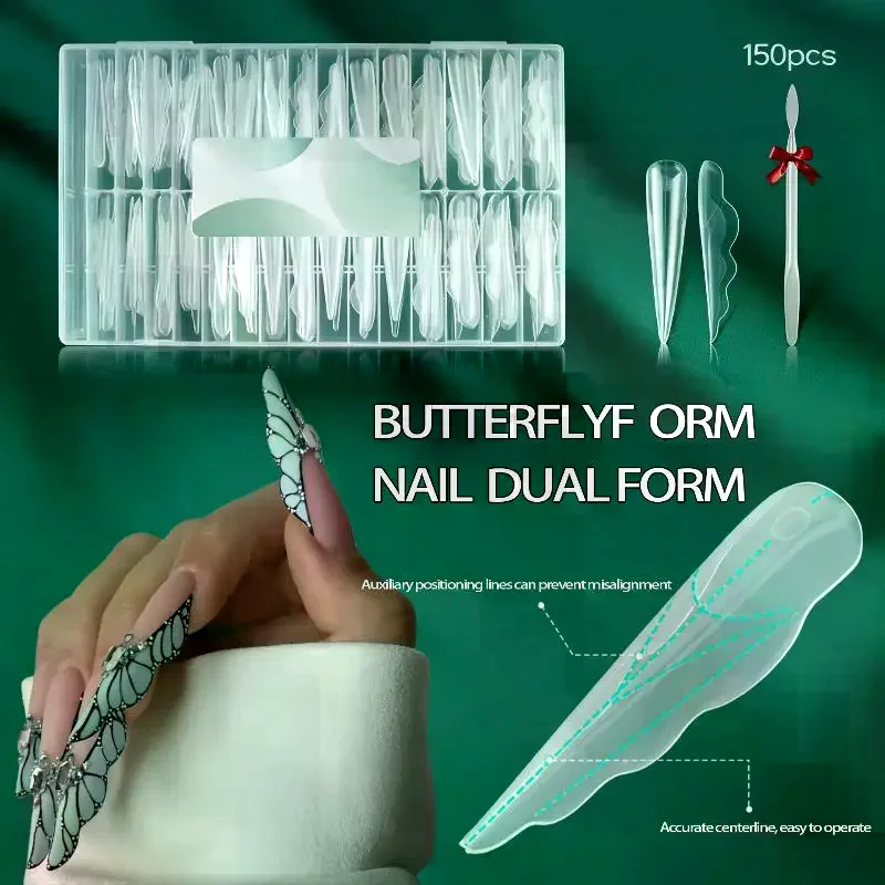 혁신적인 버터플라이 네일 듀얼 폼 150개 연장 길이 재사용 가능 젤 연장 몰드 빠른 빌딩 몰드 매니큐어 DIY용