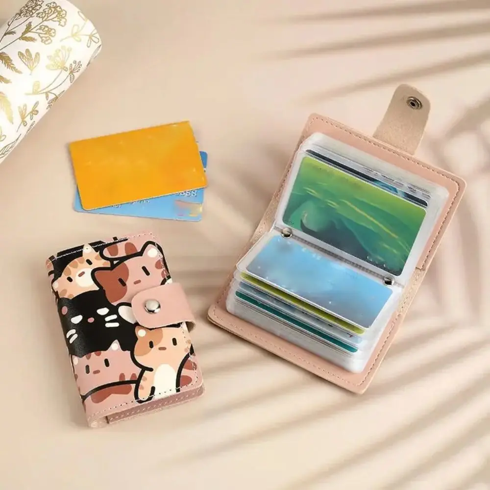 Cute Cat Print Card Holder Women Large Capacity Mini Wallet Cartoon Multi-Card Holder Small Card Case Portable ID Storage Bag