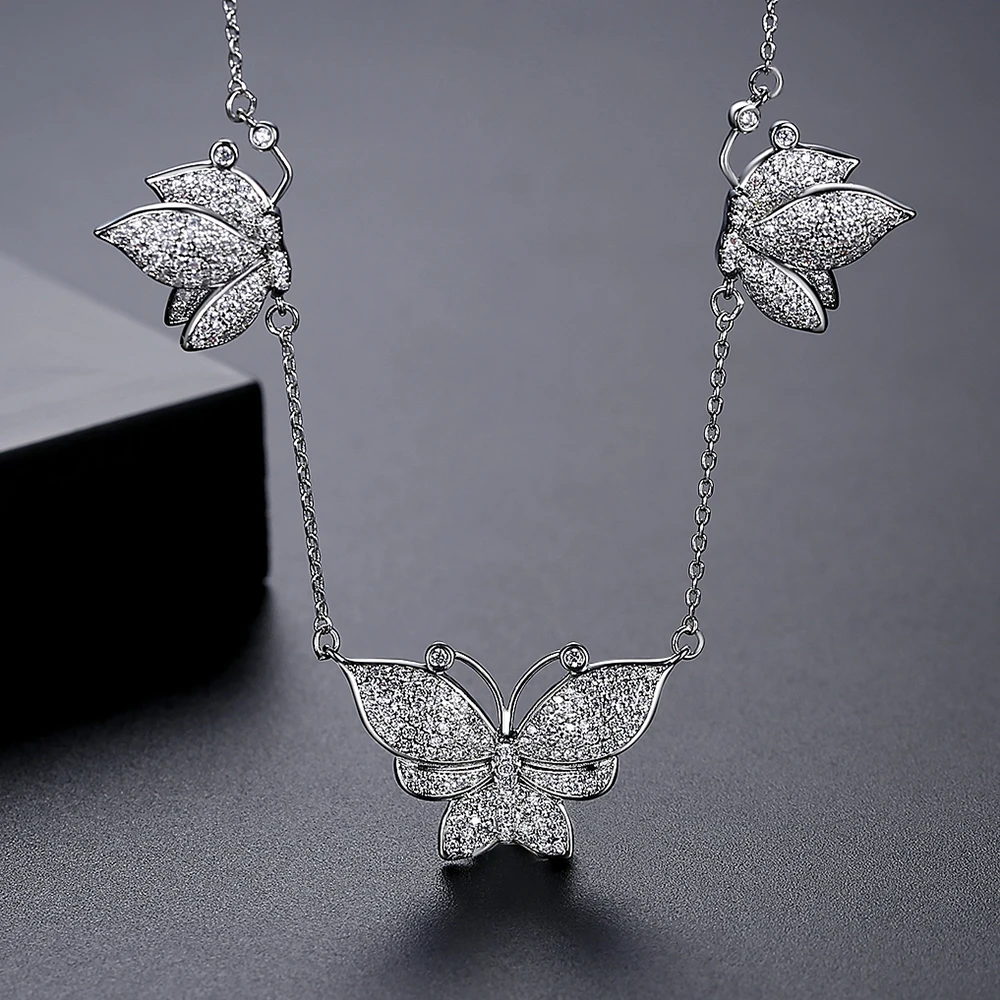 LUOTEEMI Butterfly Cubic Zirconia Necklace Luxury Delicate CZ Bridal Wedding Jewelry Anniversary Gift For Women High Quality