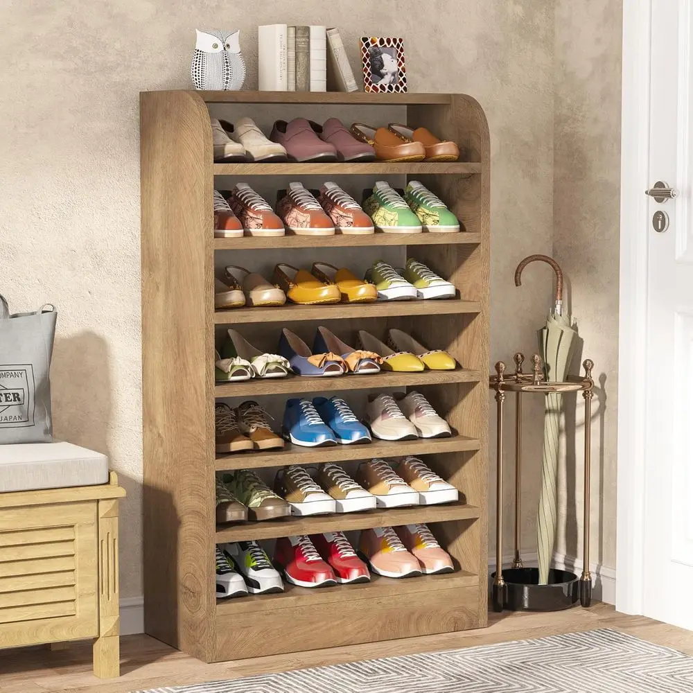 8-Tier Wooden Shoe Storage Cabinet Organizer for Entryway, Living Room, and Hallway