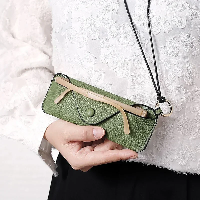 New Portable Retro PU Leather Glasses Bag with Lanyard Hanging Sunglasses Case Simple Eyeglasses Storage Box Eyewear Case