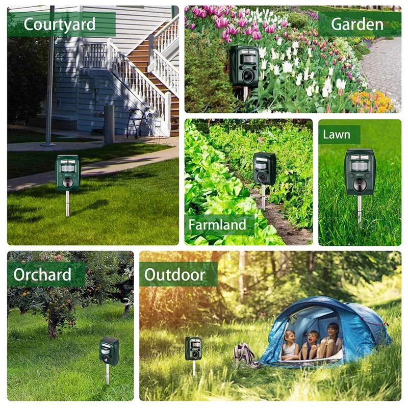 Animal Repeller Solar Powered Outdoor Ultrasonic Repellent PIR Sensor Garden Pest Mouse Bird Bat Repellent Keep Animals Away