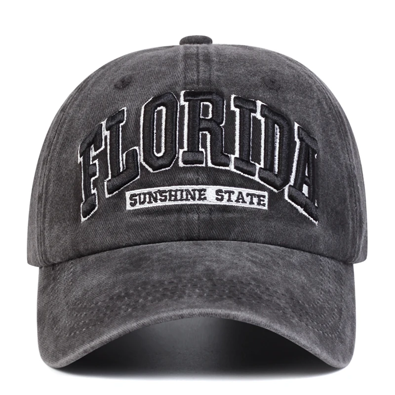 Unisex FLORIDA Letter Embroidery Wash Baseball Caps Spring and Autumn Outdoor Adjustable Casual Hats Sunscreen Hat 4