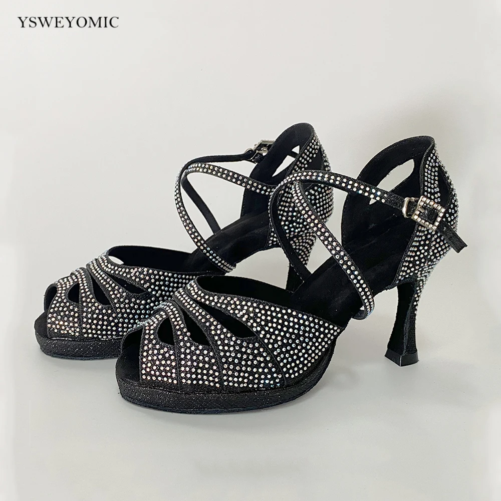 

YSWEYOMIC Platform Women Latin Dance Shoes Rhinestone Ballroom Salsa Tango Professional Performance Practice Dancing Shoes