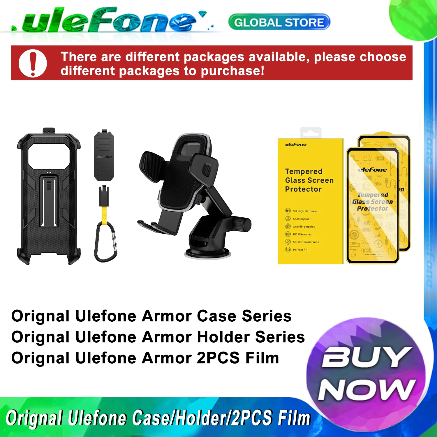 Ultra Protective Phone Case & Multi-Use Suction Cup Holder with Tempered Glass Screen Protector
