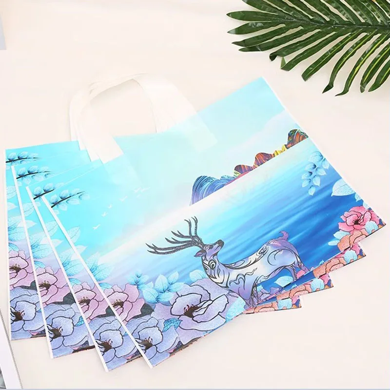 

50pcs Plastic Bag with Handles Shopping Packaging Bag for Small Businesses Cartoon Flower Thank You Gift Bags