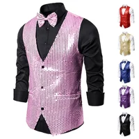 Men's Sequin Performance Jacket Host MC Nightclub Outfit Casual Style Vest Male Model Studio MJ30 Leisure Fashion Backless