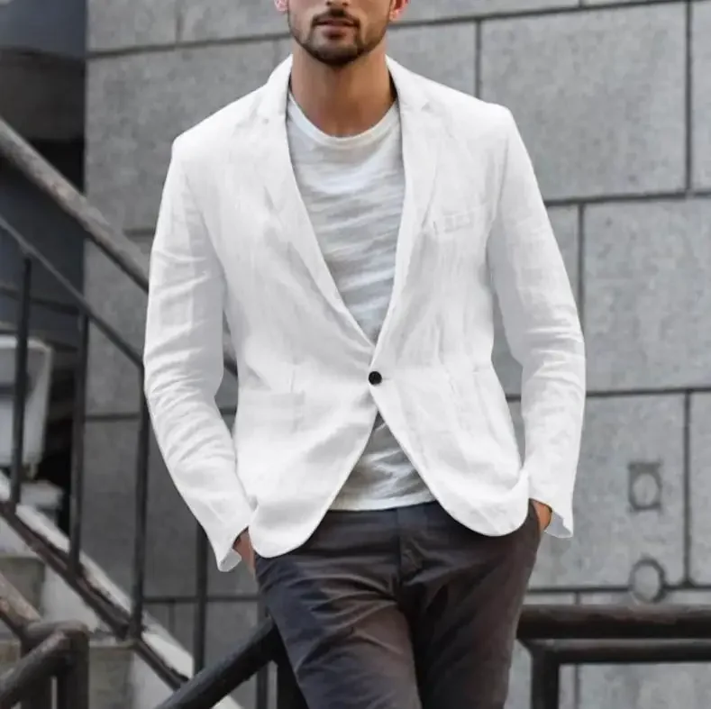 2023 Men's Suit Autumn Cotton Linen Loose Solid Color Thin Regular Casual Suit Coat