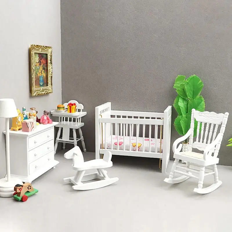 Simulation Dollhouse Furniture set 1:12 Wooden Dollhouse Accessories   Pretend Play Toys Rocking horse chair cabinet cot toys