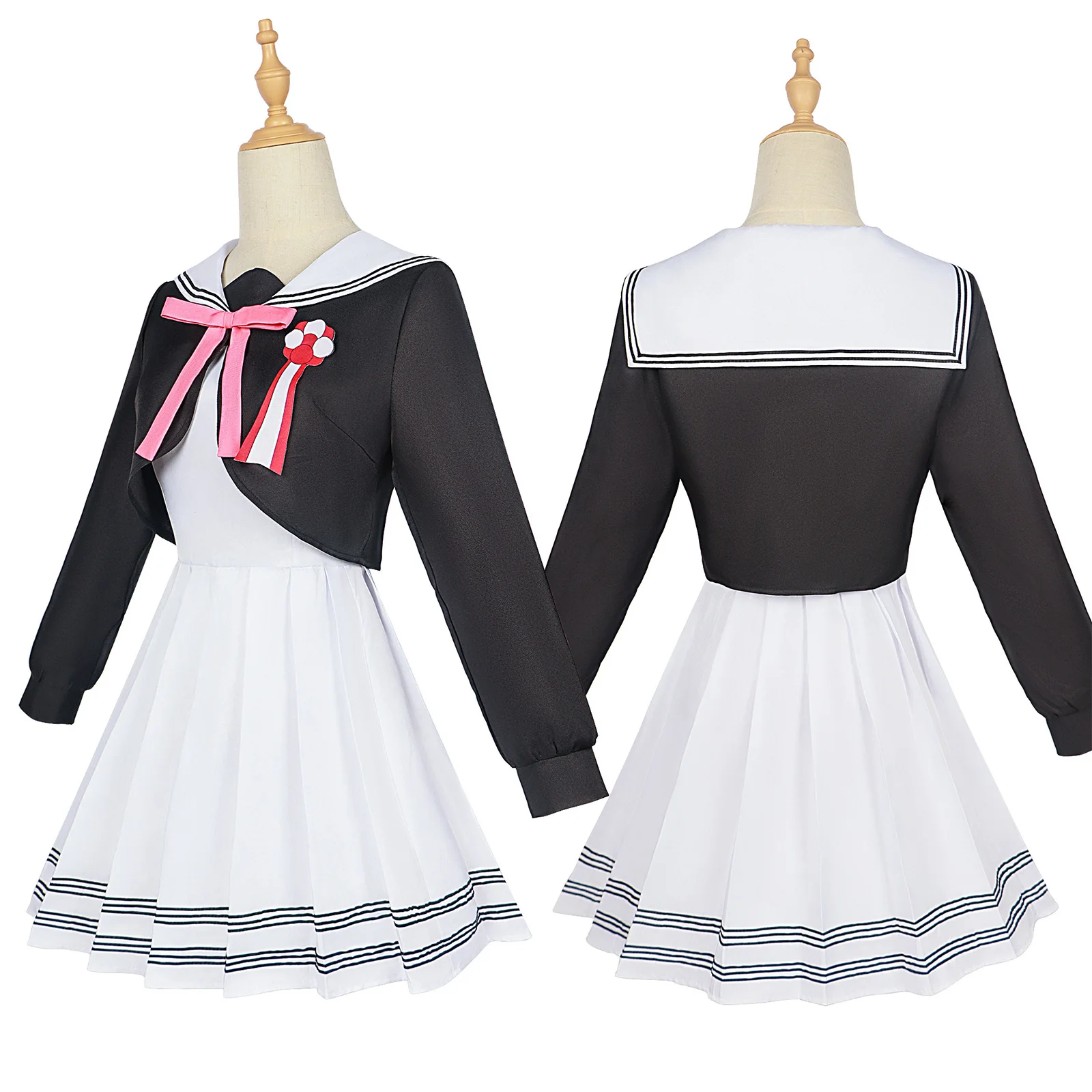 

Anime Manga Time Kirara for Cosplay Costume Cos Jk Uniform Party Hallowen Play Role Clothes Clothing White Dress Black Mini Coat