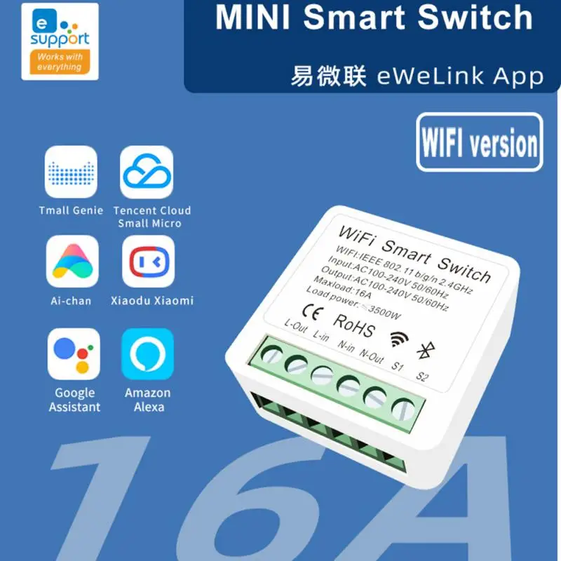 EWeLink Wifi Smart Switch Mini 16A 2way ควบคุม Smart Home Breaker รีโมทคอนโทรลไร้สายควบคุมเสียง Alexa Google Home 1