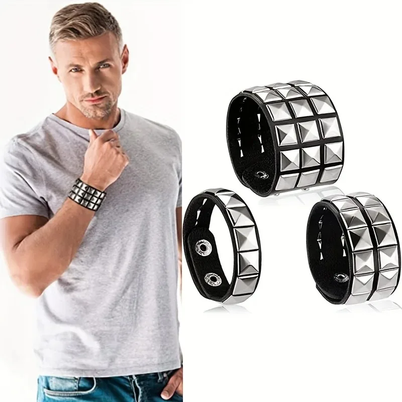 2026 PU Leather Bracelet 80s Punk Bracelet Adjustable Goth Cuff Gothic Spiked Rivet Buckle Wristband for Men Women